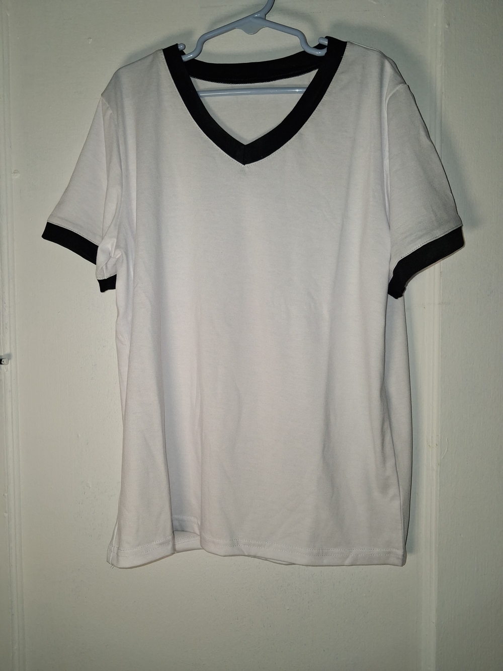 Kids Classic V-Neck Ringer Tee in White with Black Trim